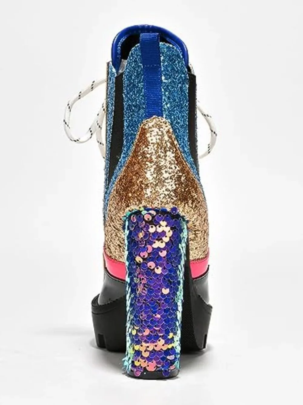 Sparkly Sequin Platform Chelsea Boots with Chunky Block Heels for Women